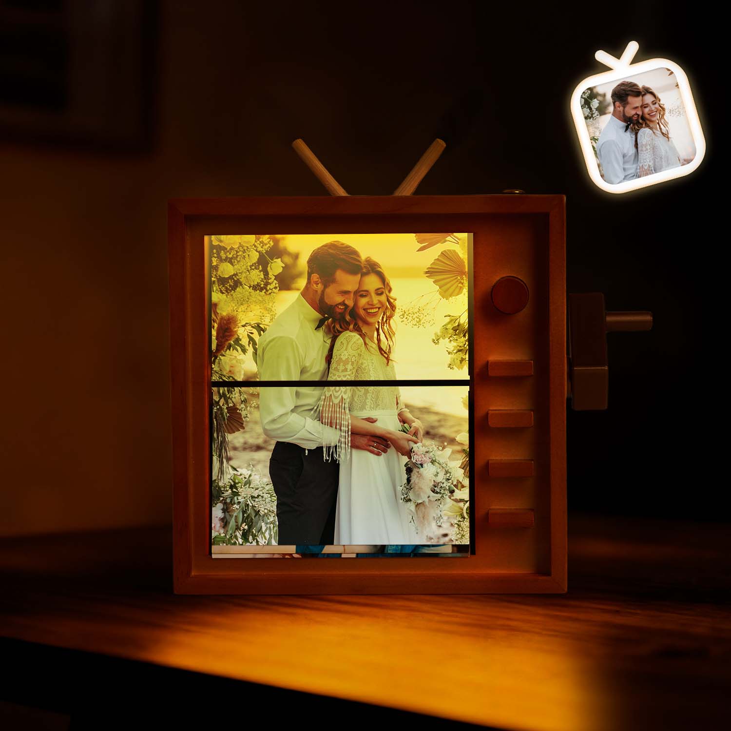 Lighted Hand-Crank Photo Flipbook Frame - Personalized Memory Display