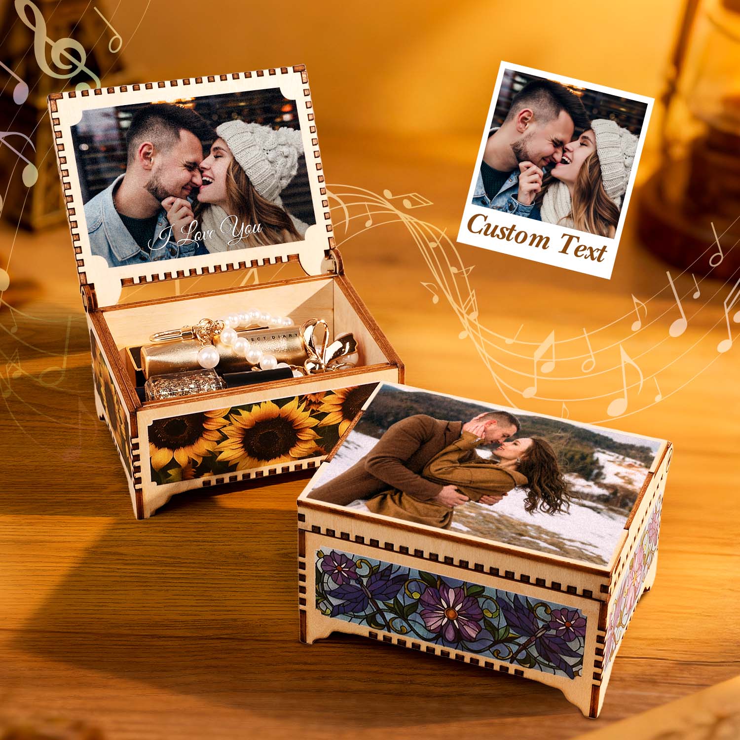 Custom Photo Music Box with Voice Recording - Personalized Wooden Keepsake