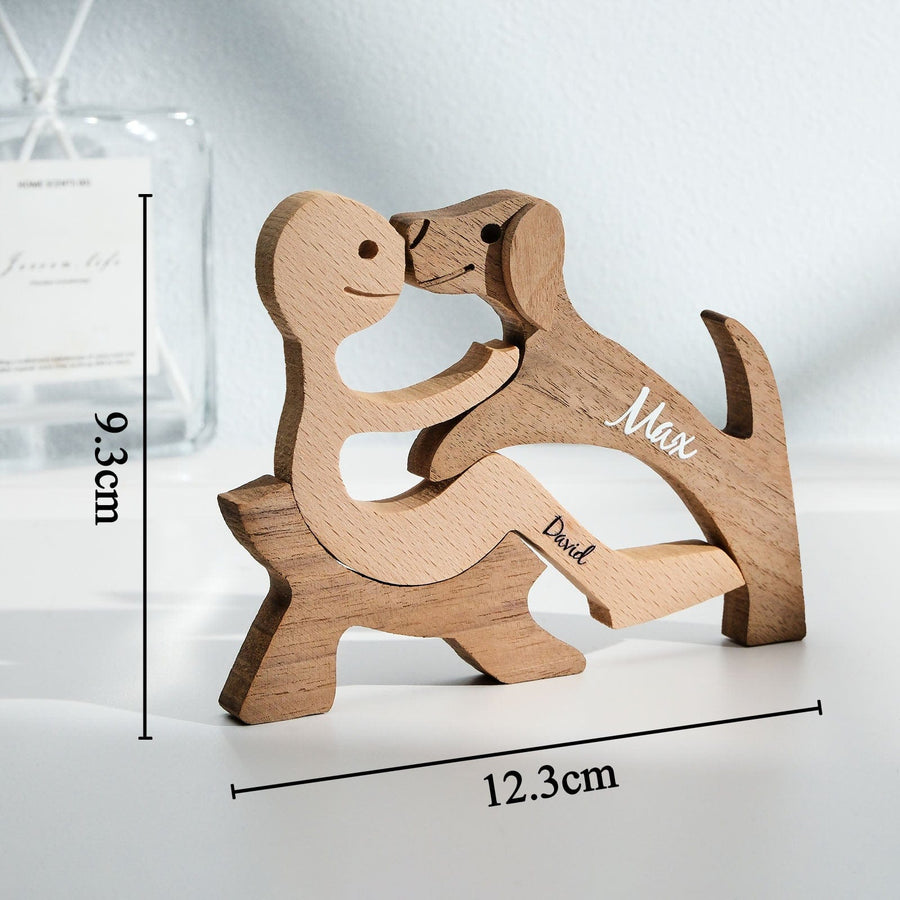 Custom Engraved Name Wood Dog & Owner Figurine