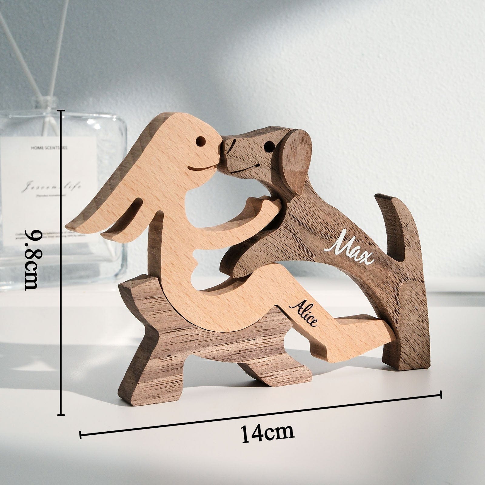 Custom Engraved Name Wood Dog & Owner Figurine