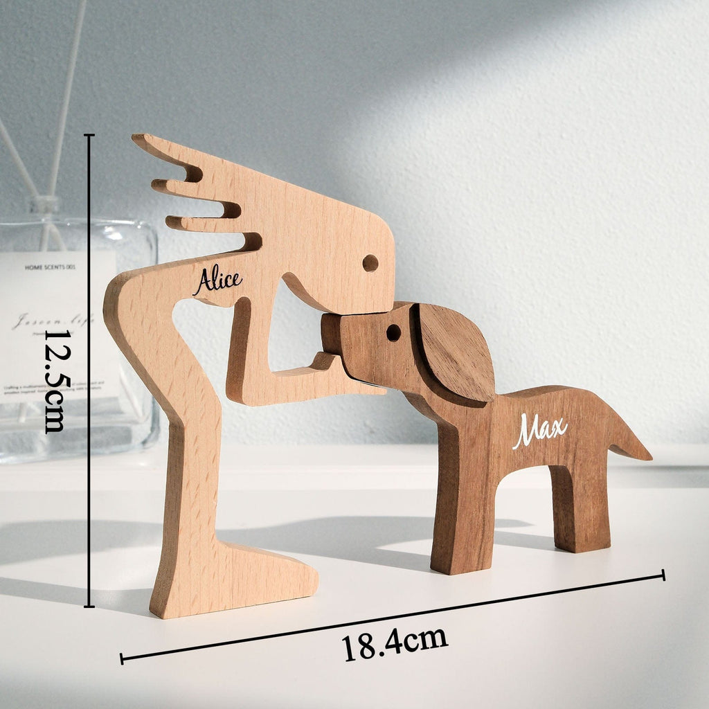 Custom Engraved Name Wood Dog & Owner Figurine