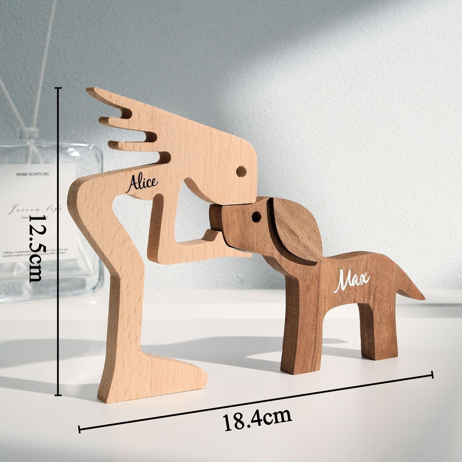 Custom Engraved Name Wood Dog & Owner Figurine