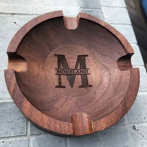 Custom Engraved Walnut Wood Cigar Ashtray