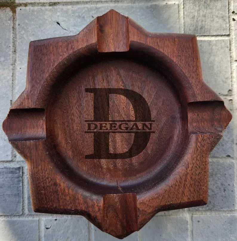 Personalized Wooden Cigar Ashtray - Custom Engraved Walnut Gift