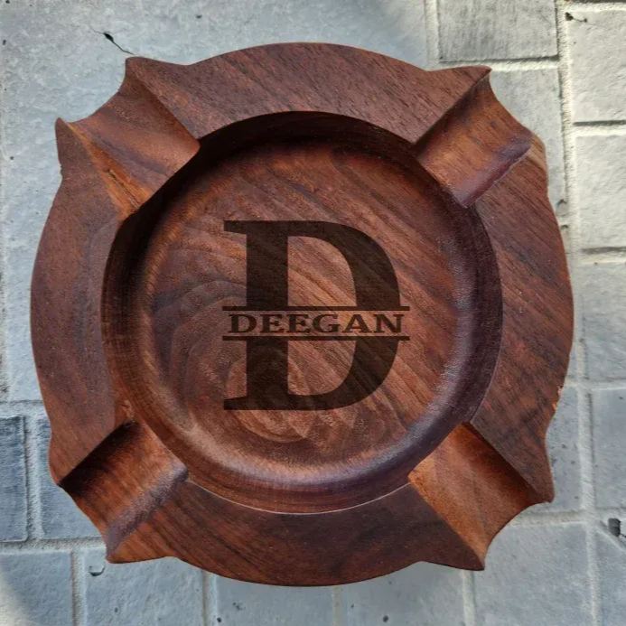 Personalized Wooden Cigar Ashtray - Custom Engraved Walnut Gift