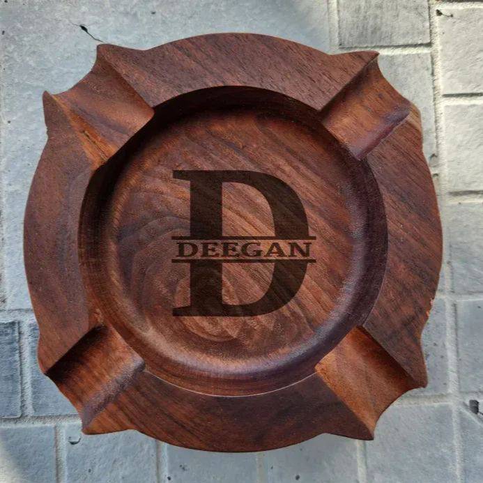 Custom Engraved Walnut Wood Cigar Ashtray