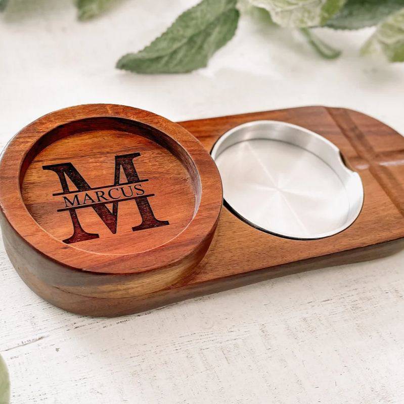 Custom Engraved Walnut Wood Cigar Ashtray