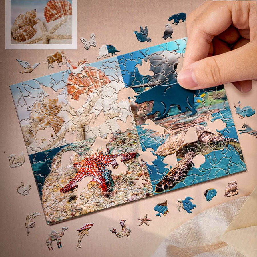 Personalized Photo Wood Jigsaw Puzzle with Animal-Shaped Pieces