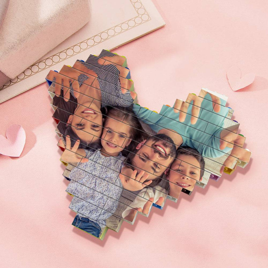 Custom Heart-Shaped Photo Building Brick Display