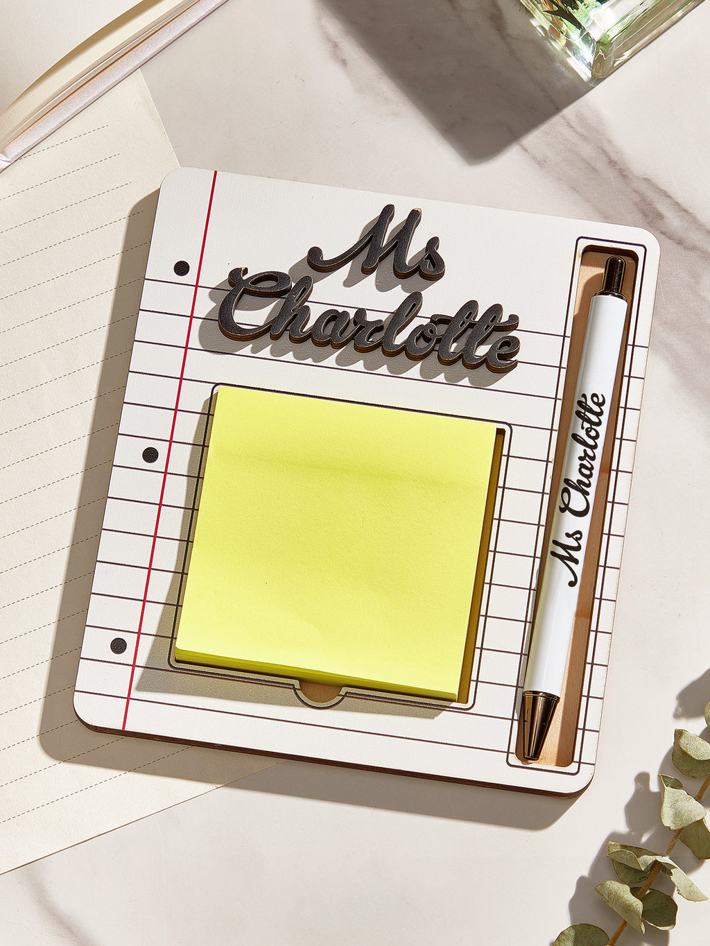 Personalized Wooden Sticky Note Holder with Pen