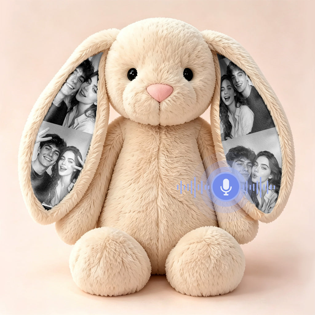Personalized Voice Recording Bunny Plush with Photo Ears