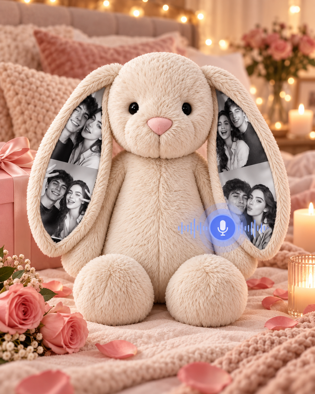 Personalized Voice Recording Bunny Plush with Photo Ears
