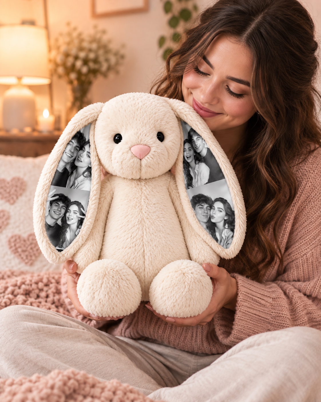 Personalized Voice Recording Bunny Plush with Photo Ears