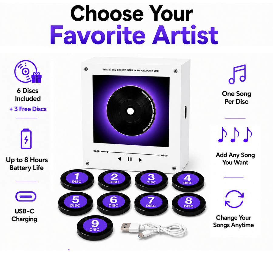 Personalized Mini Vinyl Record Player with 9 Custom Song Discs