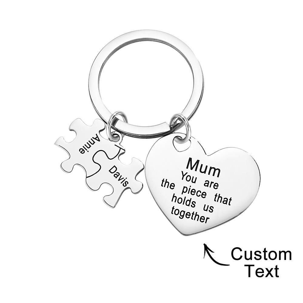 Engraved Puzzle Heart Keychain - Personalized Mother's Day Gift