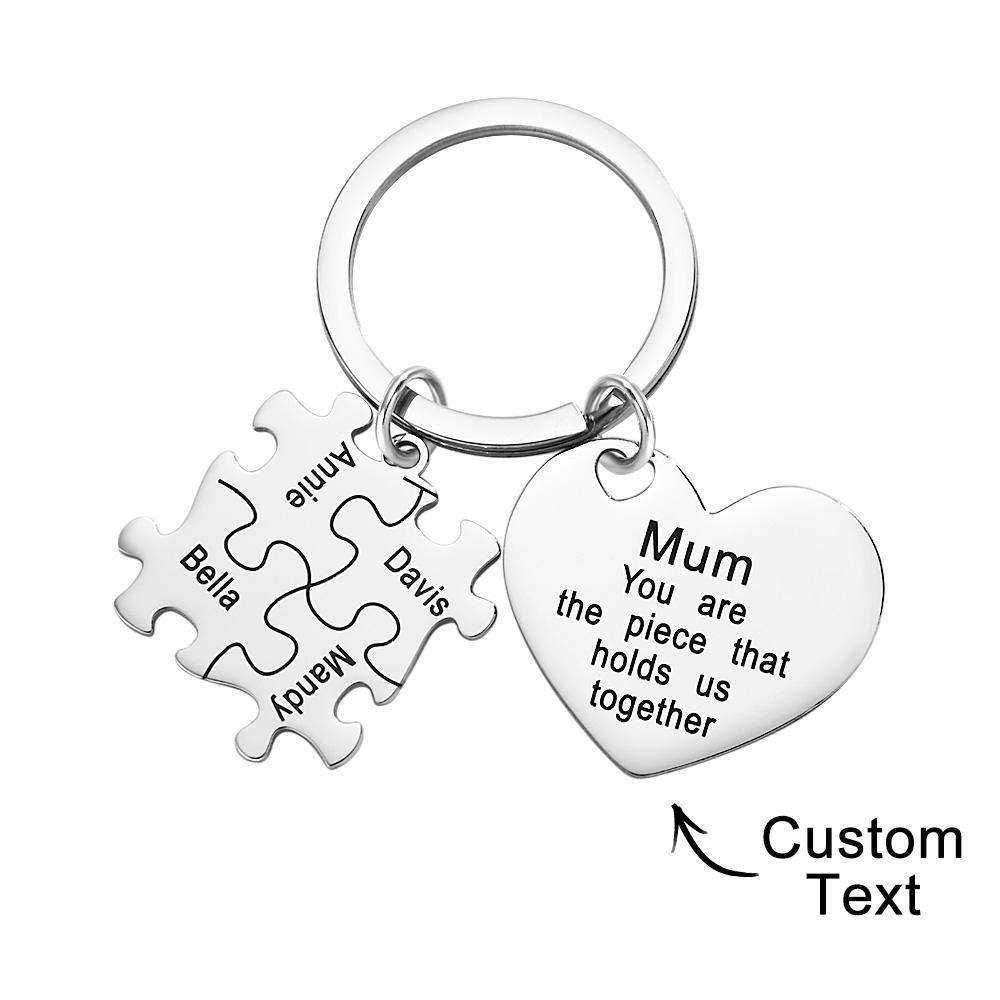 Engraved Puzzle Heart Keychain - Personalized Mother's Day Gift