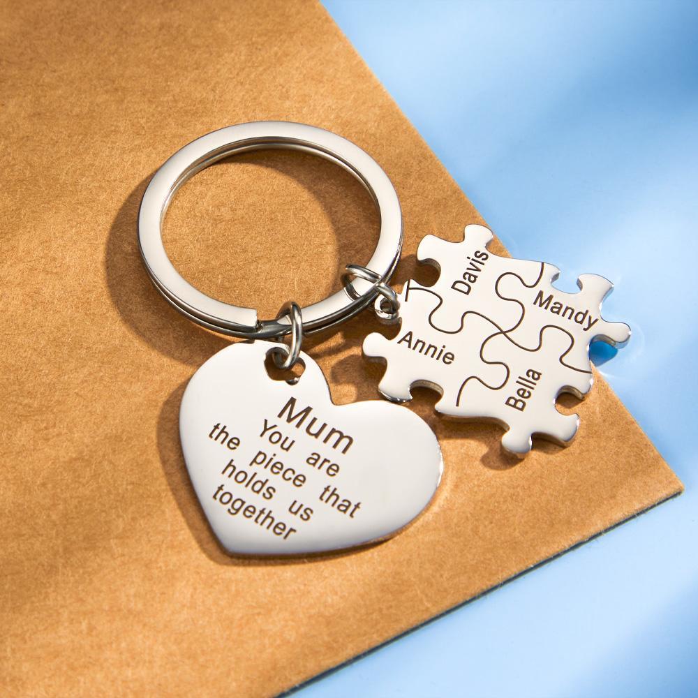 Engraved Puzzle Heart Keychain - Personalized Mother's Day Gift