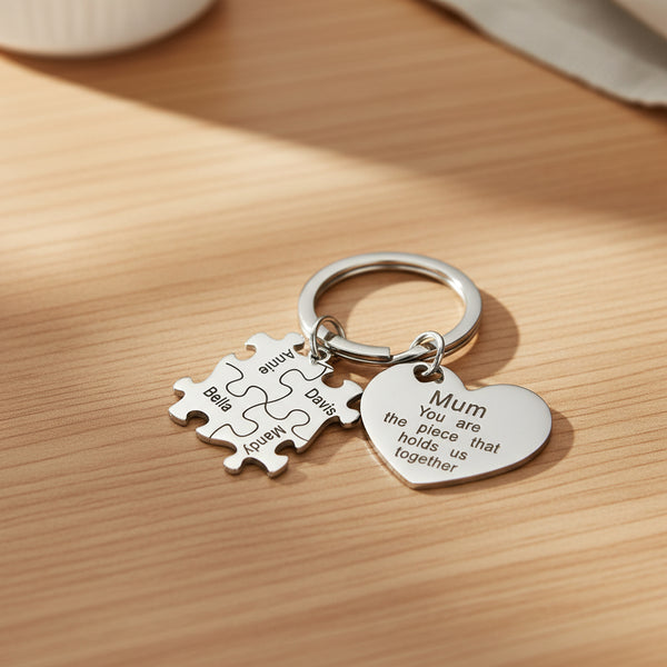 Engraved Puzzle Heart Keychain