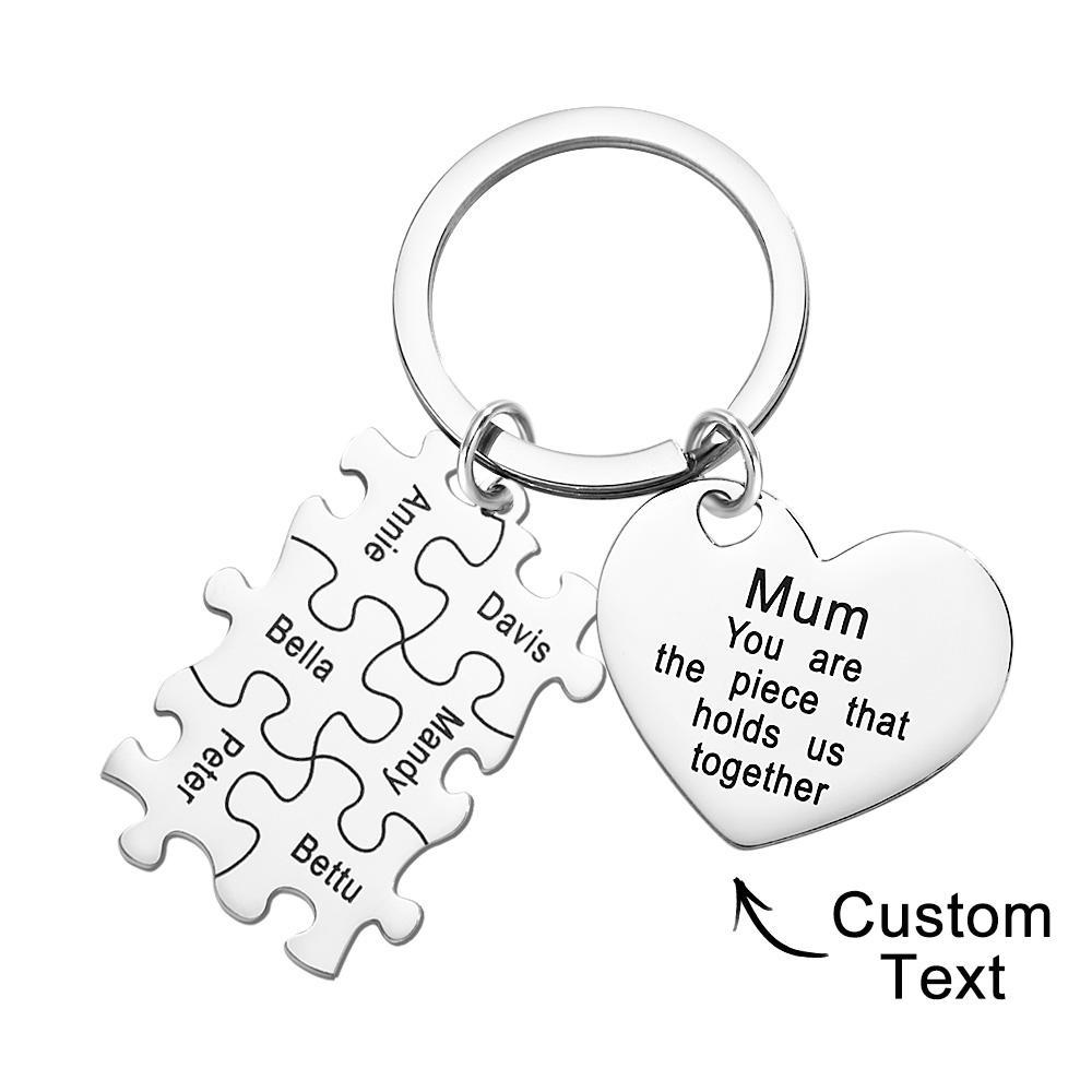 Engraved Puzzle Heart Keychain - Personalized Mother's Day Gift