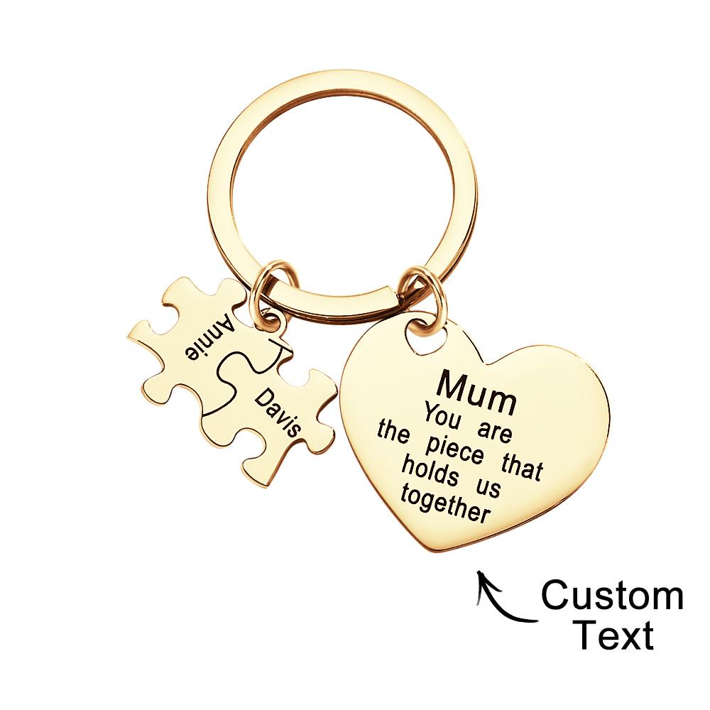 Engraved Puzzle Heart Keychain - Personalized Mother's Day Gift