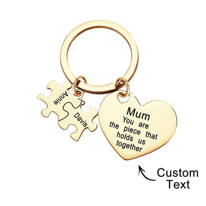 Engraved Puzzle Heart Shaped Keychain Personalized Key Ring Mother's Day Gift