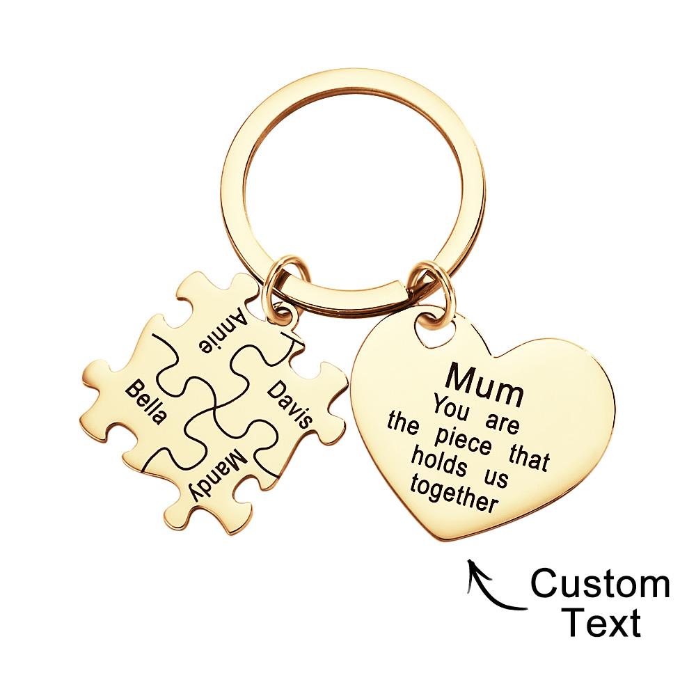 Engraved Puzzle Heart Keychain - Personalized Mother's Day Gift