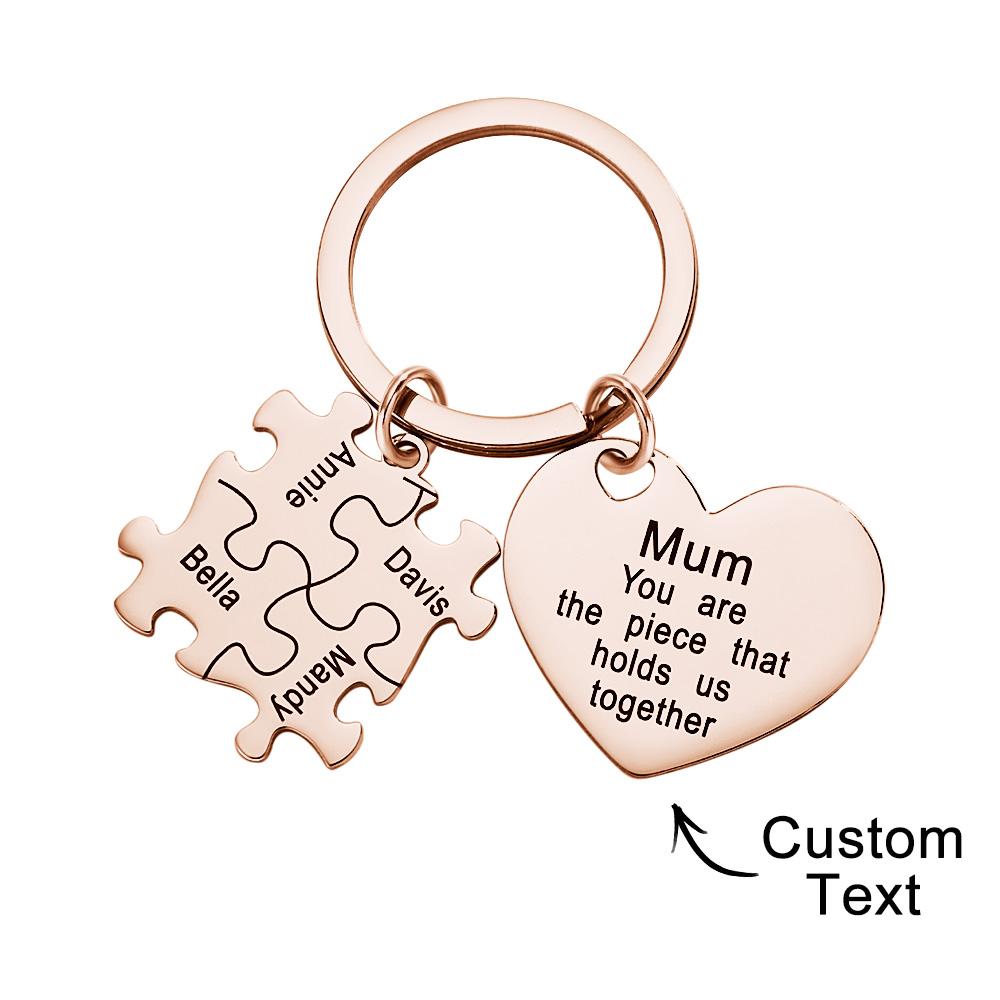 Engraved Puzzle Heart Keychain - Personalized Mother's Day Gift