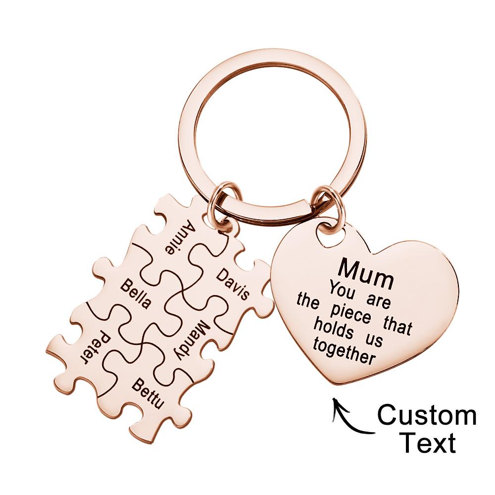 Engraved Puzzle Heart Keychain - Personalized Mother's Day Gift