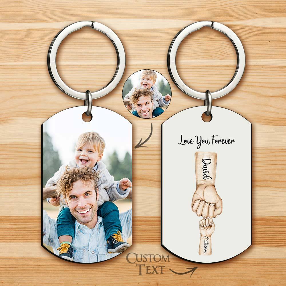 Personalized Father Fist Keychain - Custom Dad Photo Keyring