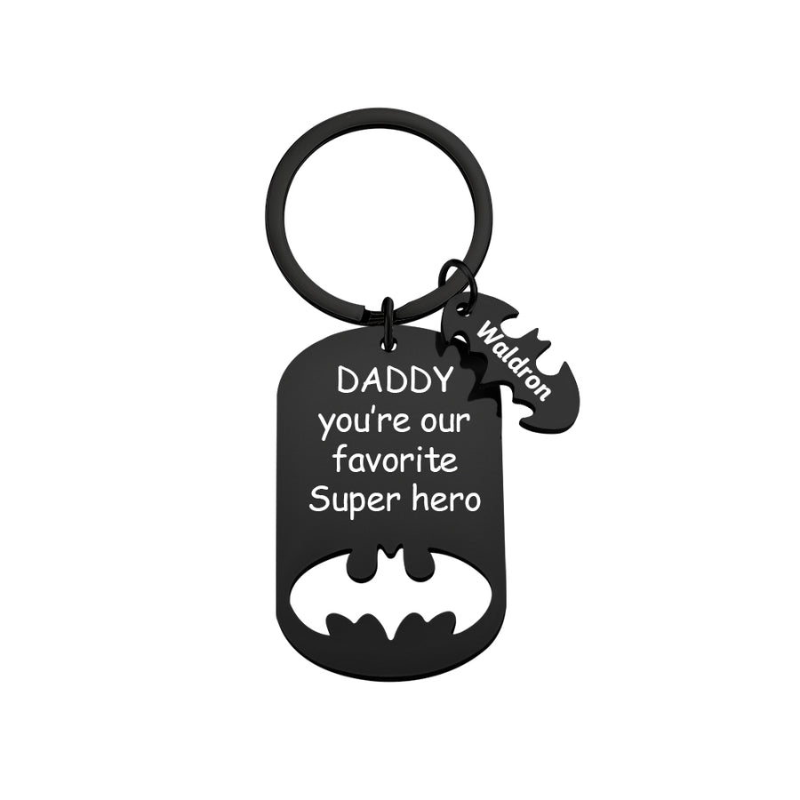 Personalized Superhero Dad Keychain with Kids' Names