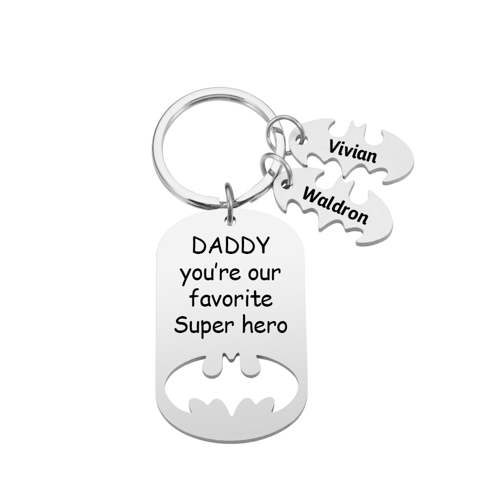 Personalized Superhero Dad Keychain with Kids' Names