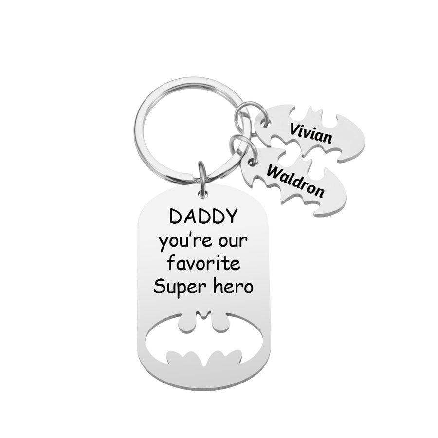 Personalized Superhero Dad Keychain with Kids' Names