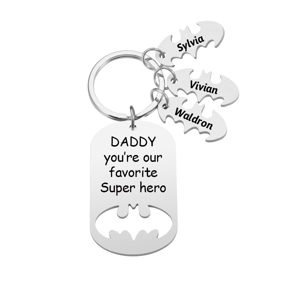 Personalized Superhero Dad Keychain with Kids' Names