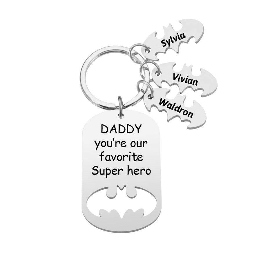 Personalized Superhero Dad Keychain with Kids' Names