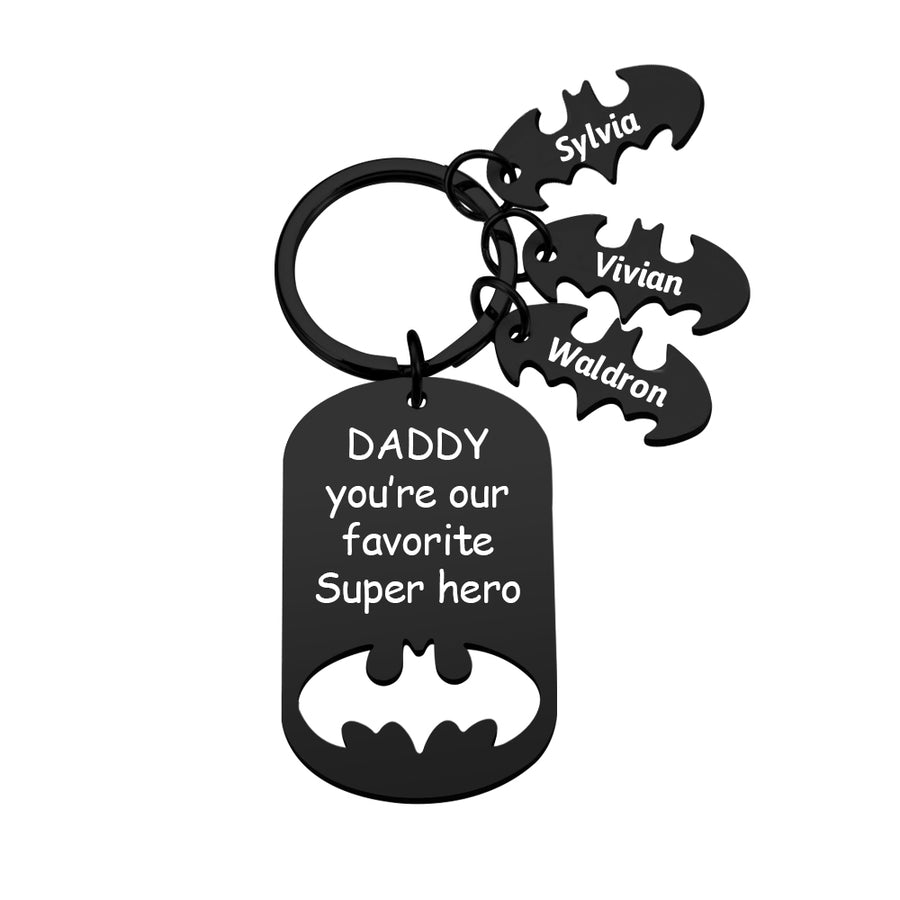 Personalized Superhero Dad Keychain with Kids' Names