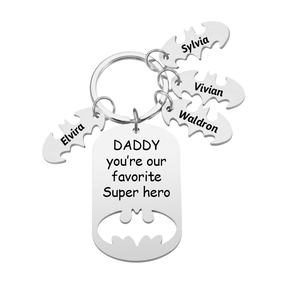 Personalized Superhero Dad Keychain with Kids' Names