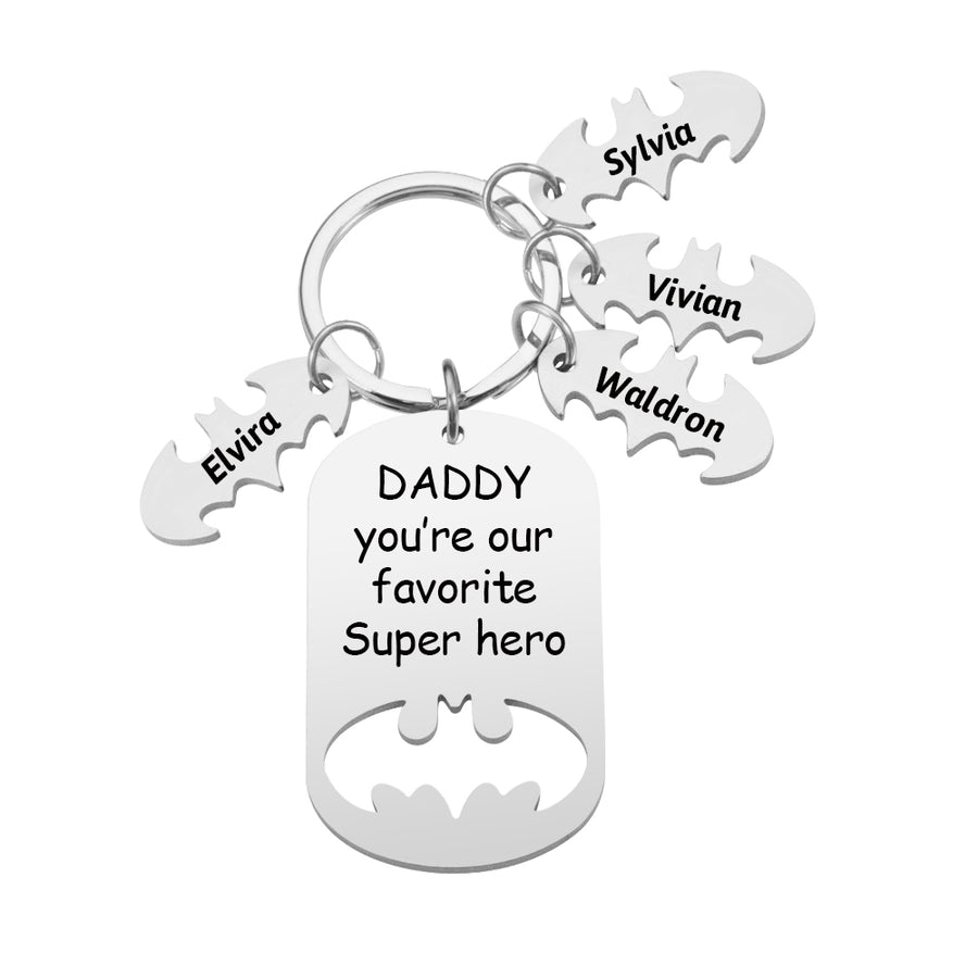 Personalized Superhero Dad Keychain with Kids' Names