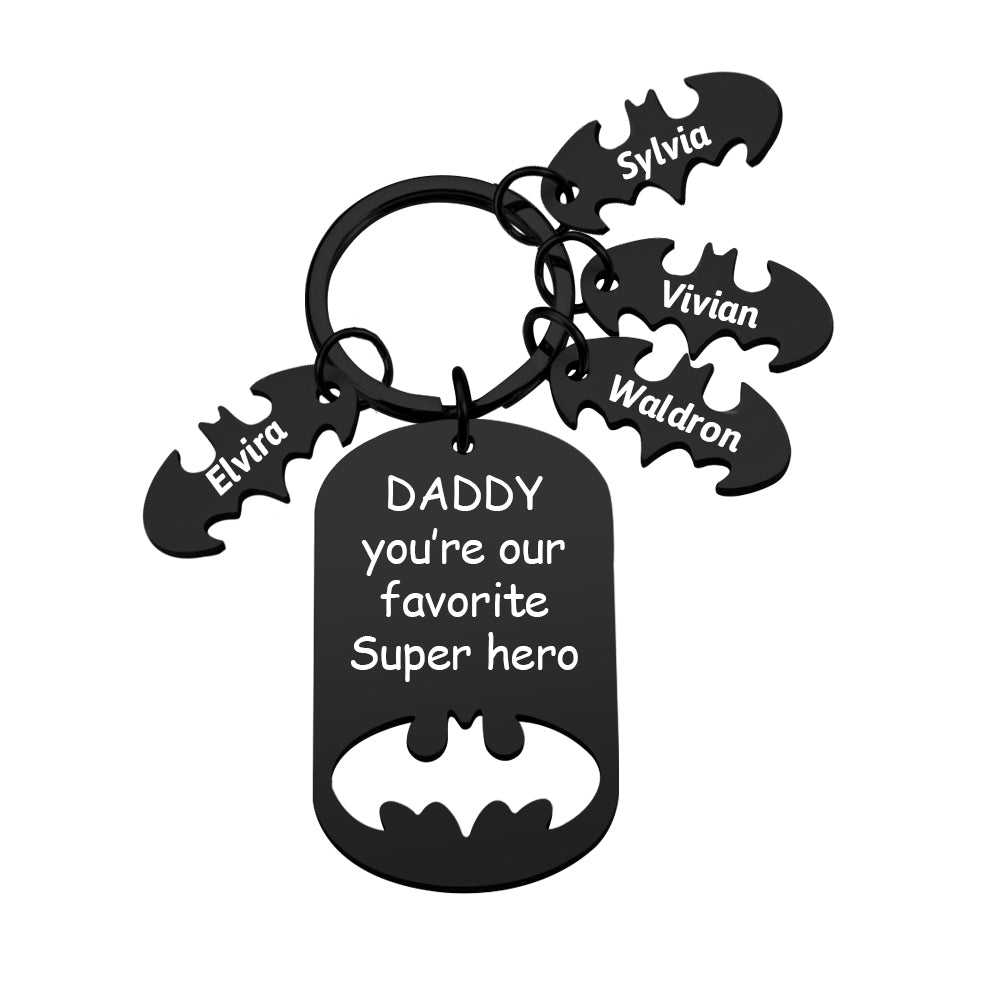 Personalized Superhero Dad Keychain with Kids' Names
