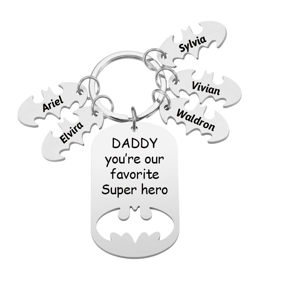 Personalized Superhero Dad Keychain with Kids' Names