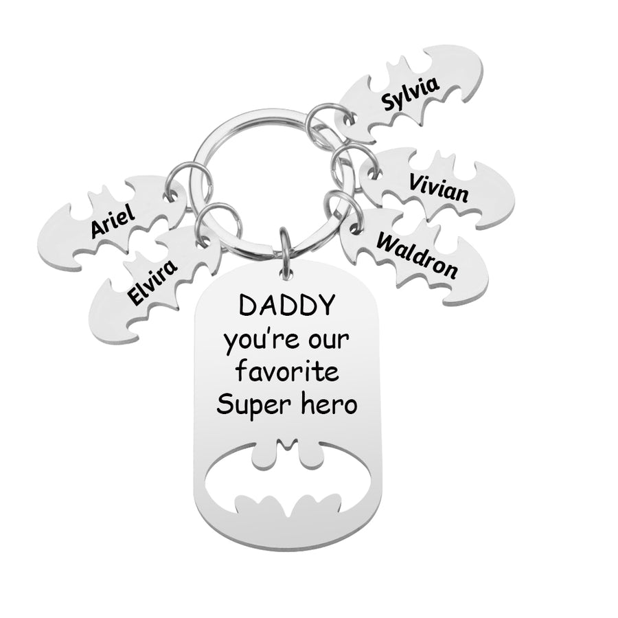 Personalized Superhero Dad Keychain with Kids' Names