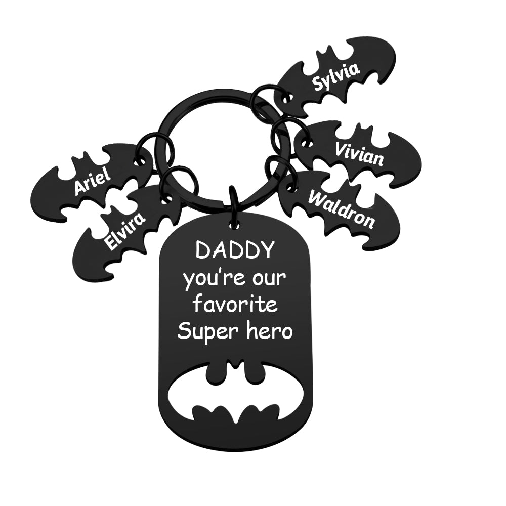 Personalized Superhero Dad Keychain with Kids' Names