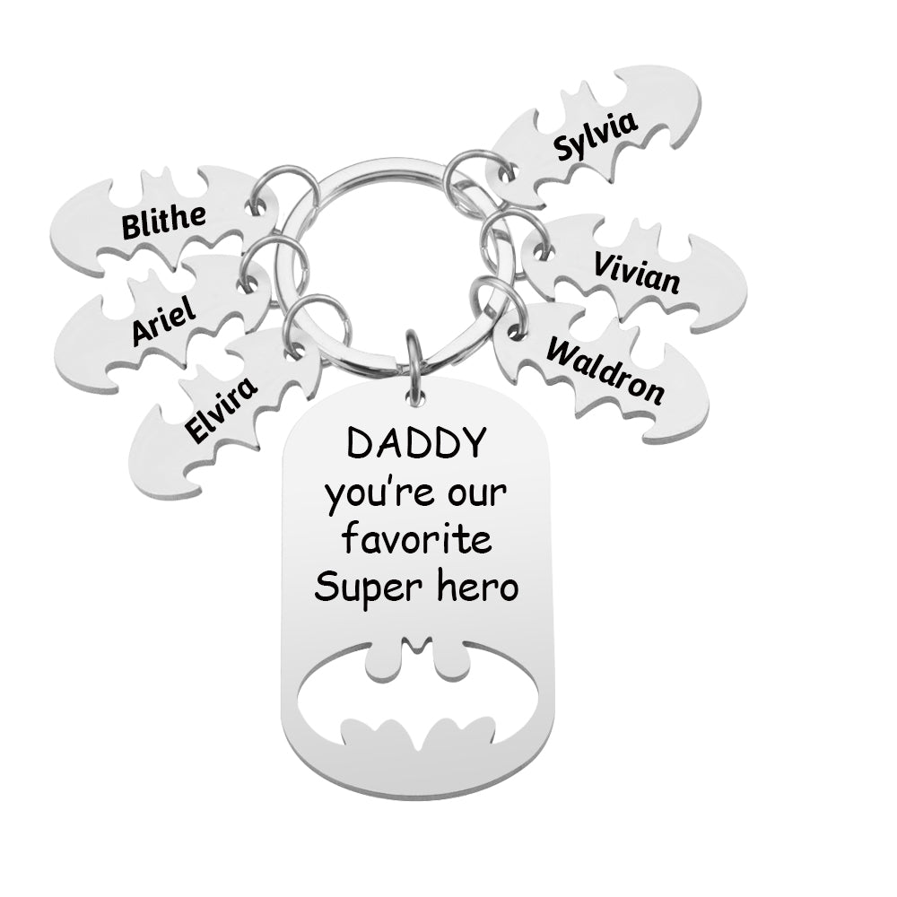 Personalized Superhero Dad Keychain with Kids' Names