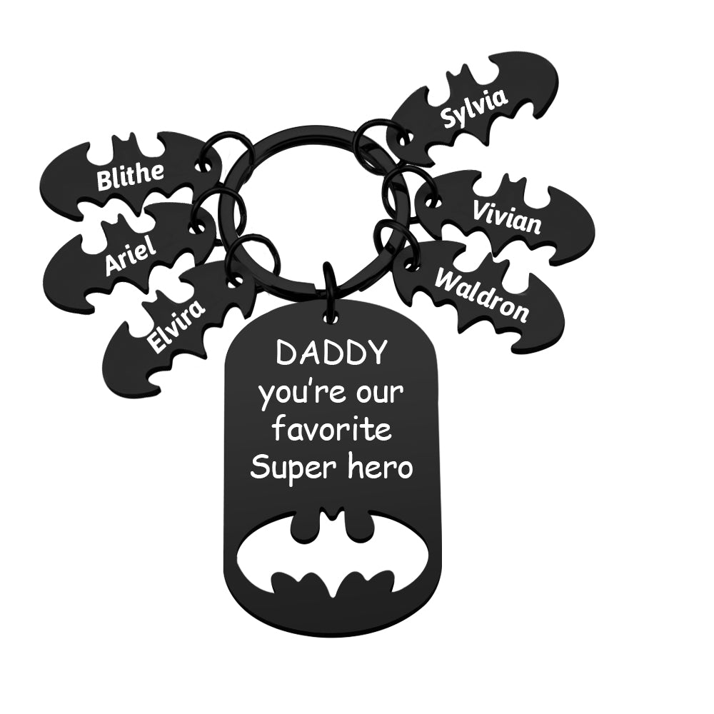 Personalized Superhero Dad Keychain with Kids' Names