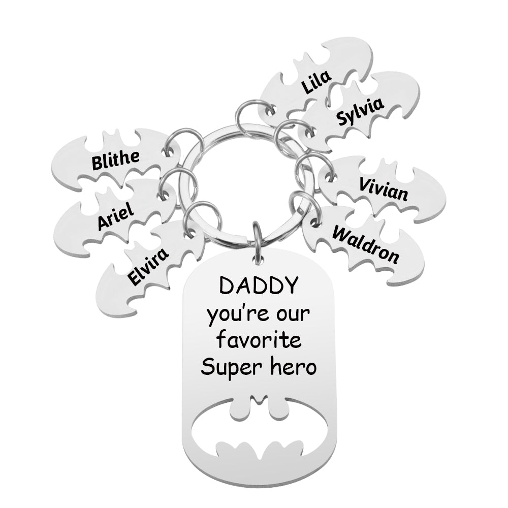 Personalized Superhero Dad Keychain with Kids' Names