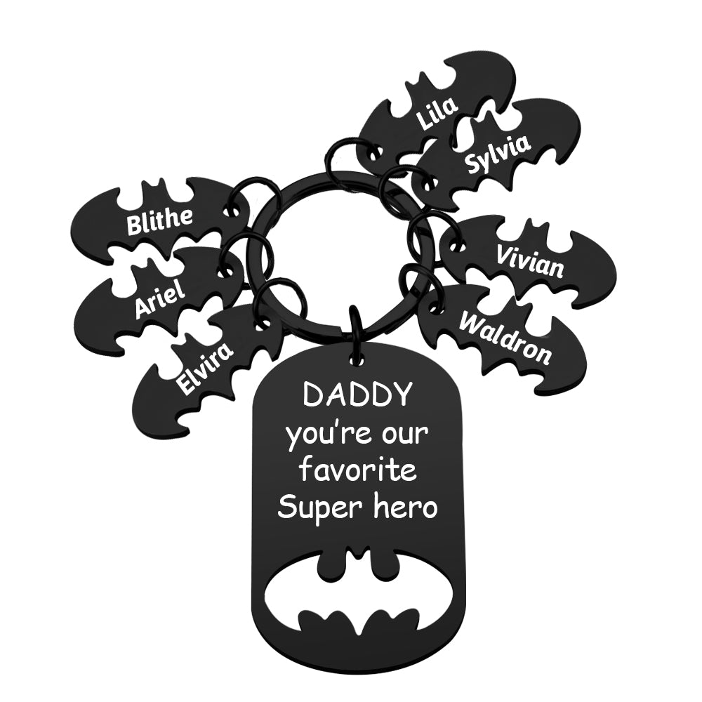 Personalized Superhero Dad Keychain with Kids' Names