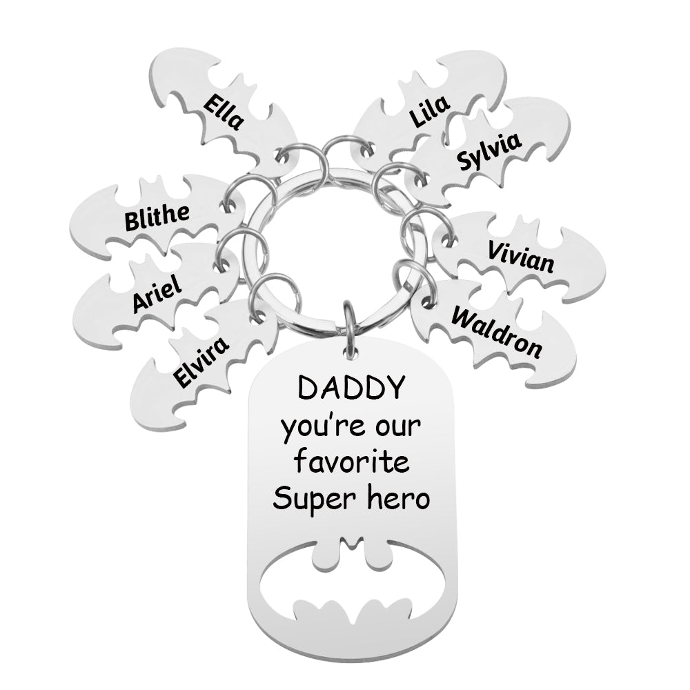 Personalized Superhero Dad Keychain with Kids' Names