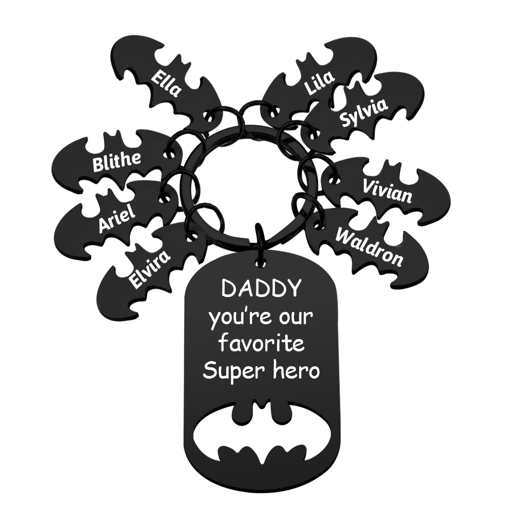 Personalized Superhero Dad Keychain with Kids' Names