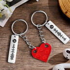Personalized Music Code Heart Bricks Keychain - Matching Couple Set