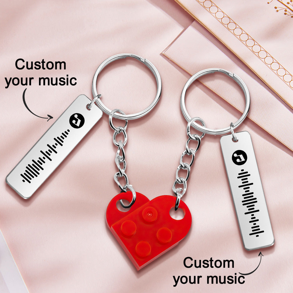 Personalized Music Code Heart Bricks Keychain - Matching Couple Set