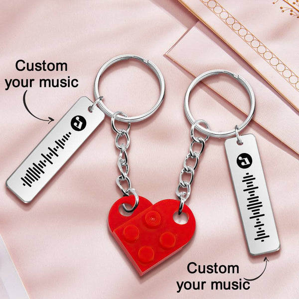 Heart Brick Music Code Couples Set Keychain